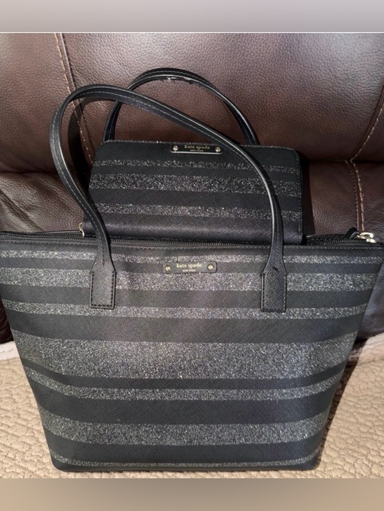 kate spade Handbags - kate spade Black Striped Glitter Tote with Matching Wallet